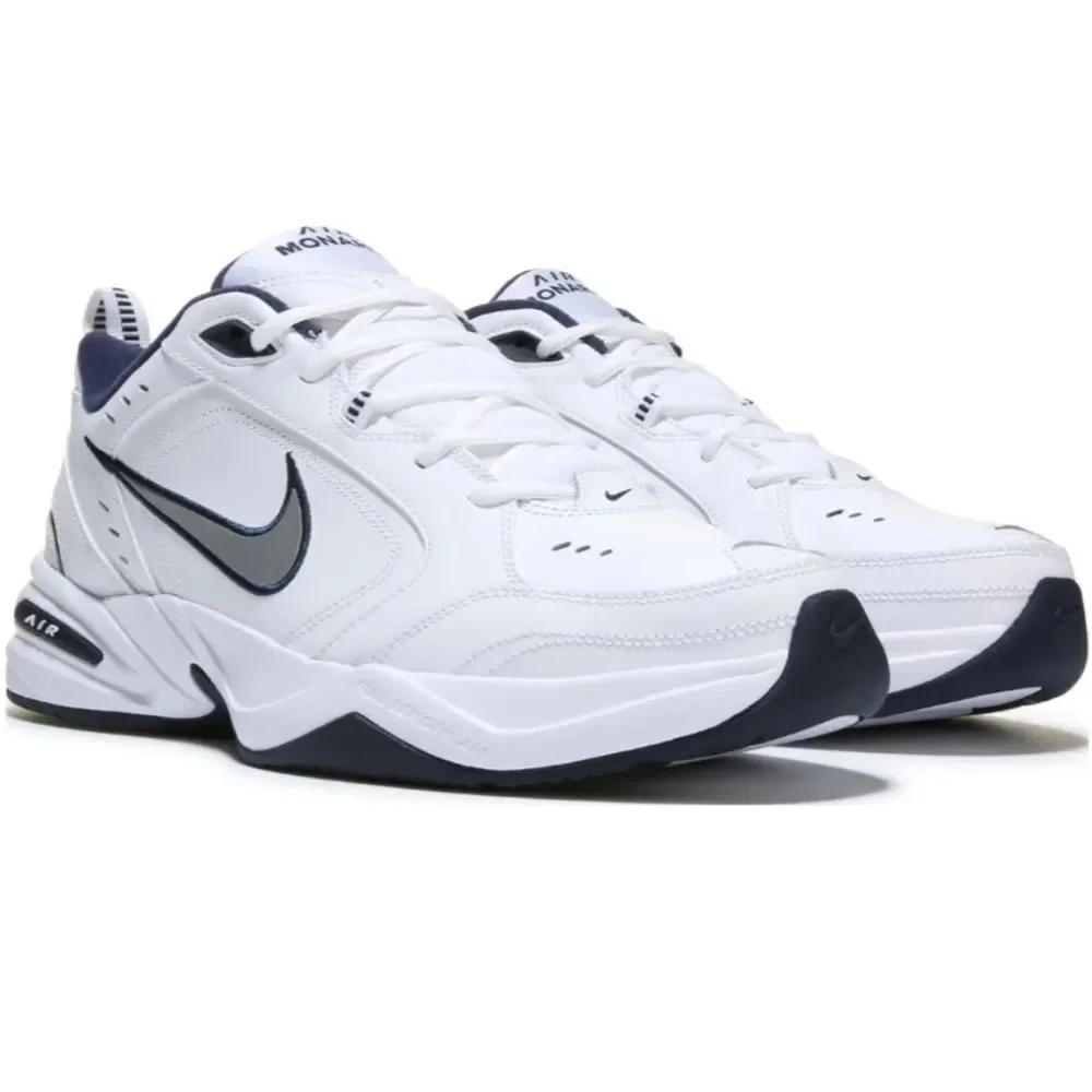 Nike Men’s Air Monarch IV Wide Width 4E Sneakers 416355 102 White Silver